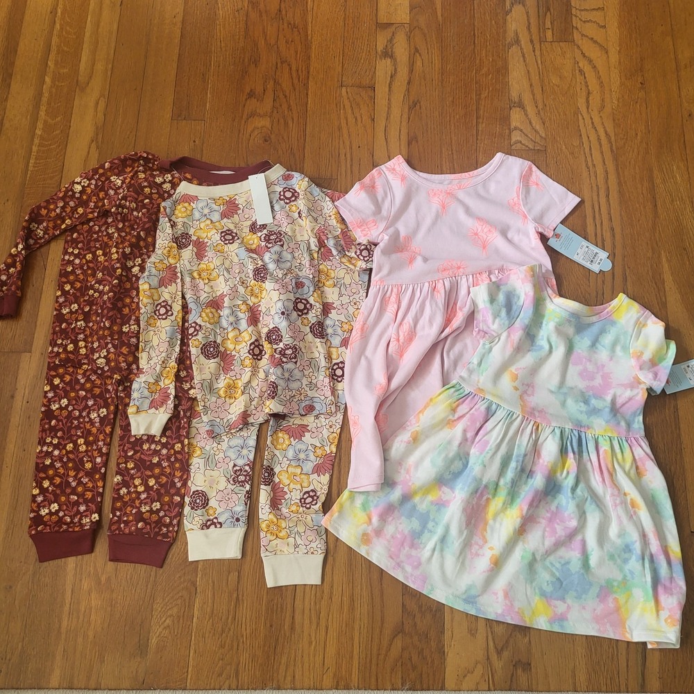 Girls 4T Member's Mark Organic Pajamas & 2 Cat Jack‎ Sundress 3T/4T